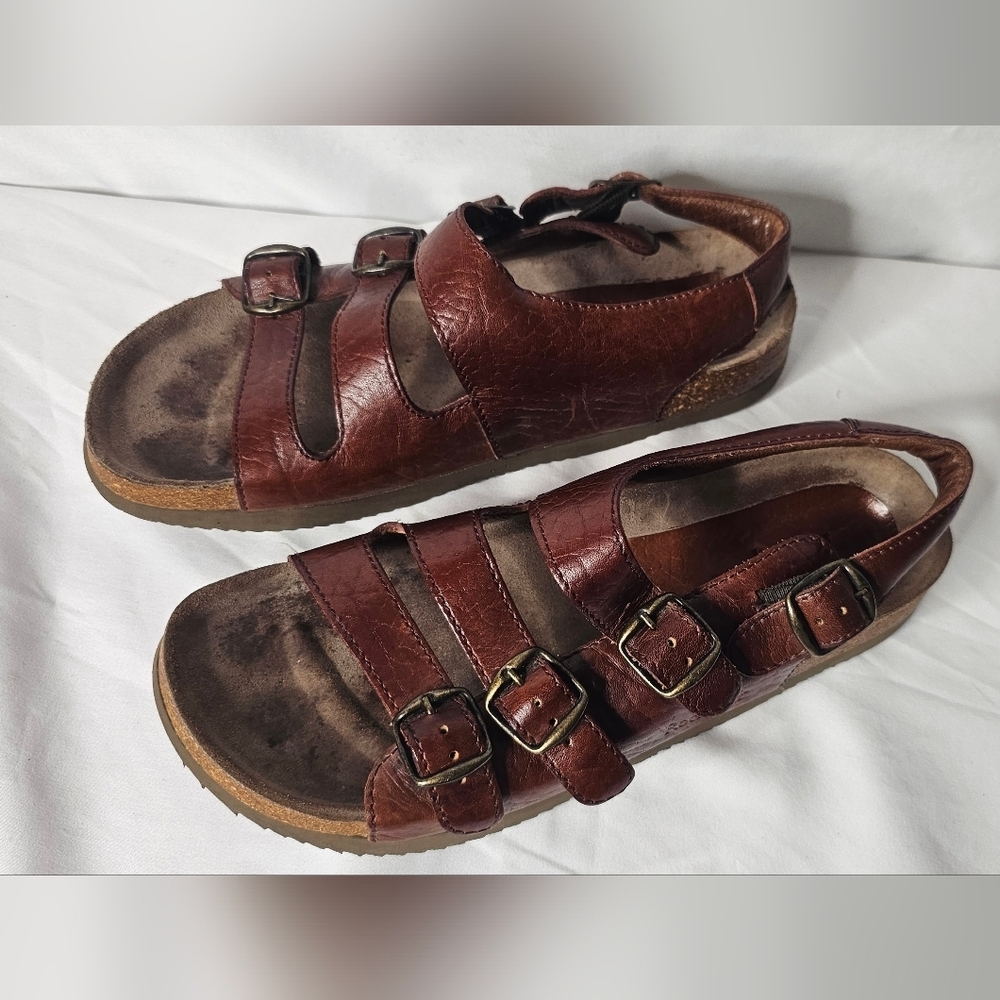 Rockport Women’s Vintage W9367 Brown Leather 3-Strap Buckle Sandals Size 9M